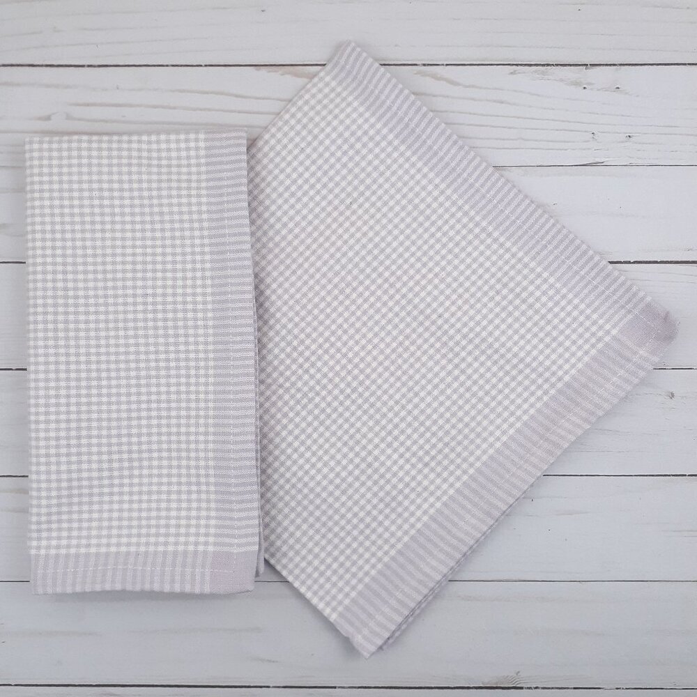 Fabric Dinner Napkins Gingham Lavender Fog Set of 4 Cotton 20x20
